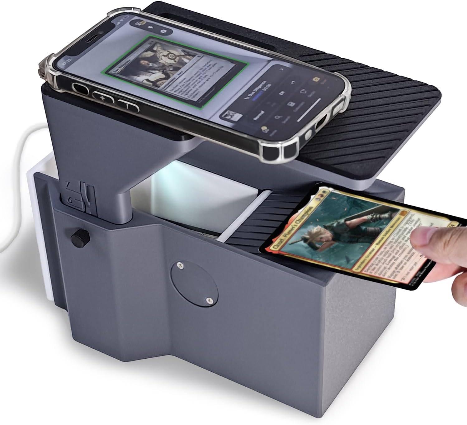 MTG Card Scanner Stand for Unsleeved Standard Size Cards - Pro - Efficiently Scan Trading Cards - Quick MTG Card Price with ManaBox & TCG Scanner for ManaBox Users, Dark Gray, Lighting