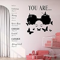 Vista 6 de Chinco Calcomanías de pared de niña negra para dormitorio de niñas, calcomanía de pared con frase motivacional de mariposa, calcomanías de vinilo