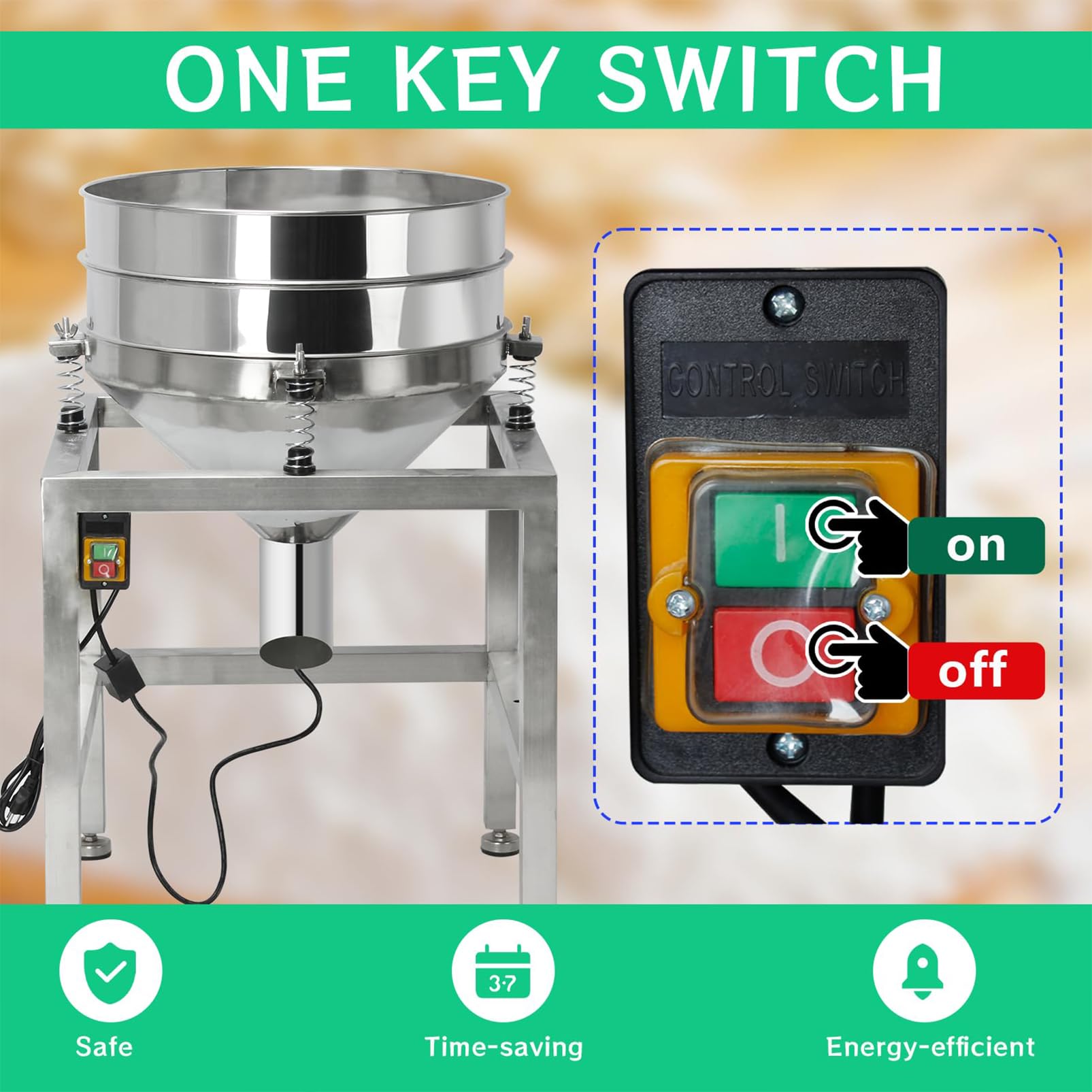 Tamiz eléctrico de polvo de acero inoxidable, malla 40/100 para uso doméstico y comercial, herramienta de tamizado eficiente para hornear y cocinar