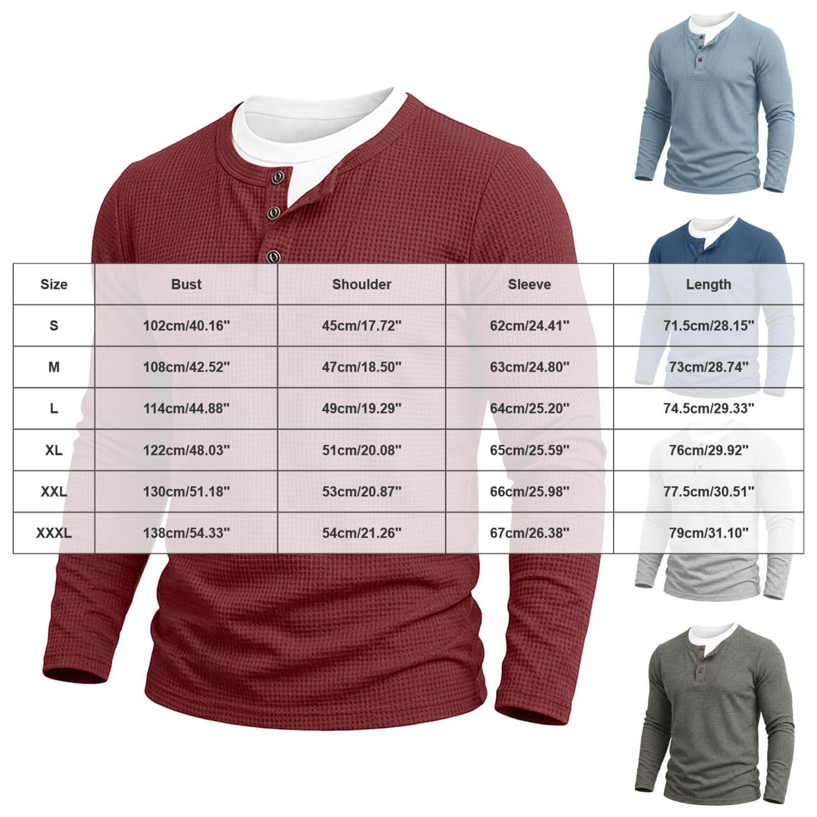 T-Shirt à Manches Longues Homme en Tissu gaufré col Rond avec Panneau boutonné, Tissu Respirant Doux Polyvalent pour Automne et mi-Saison