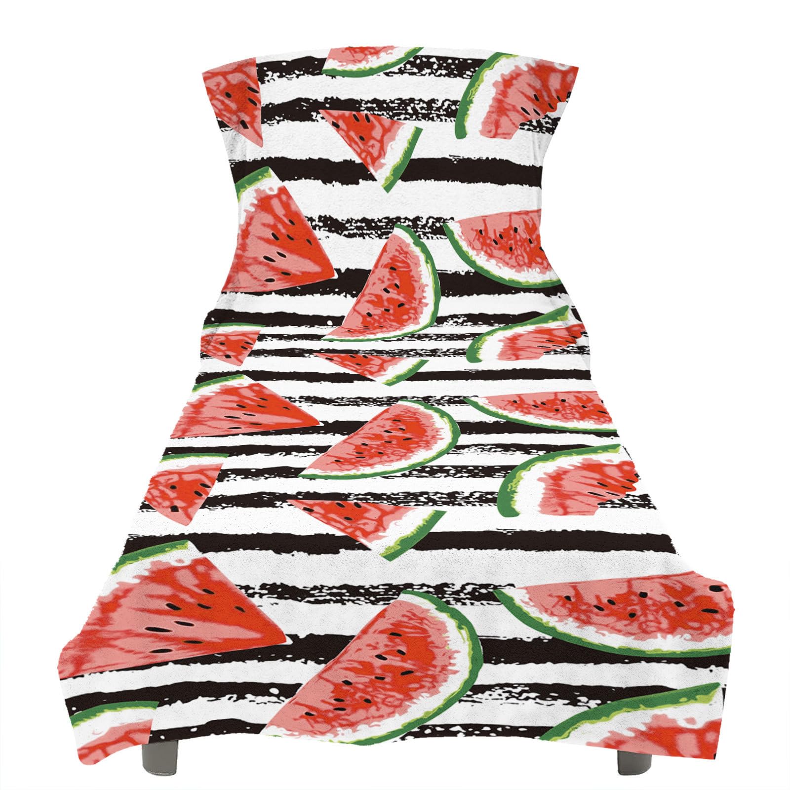 RRrawgff Beach Towel with Pockets for Loungers, Watermelon Pattern Beach Lounger Towel Beach Chair Cover Towel Fitted Sunbed Towel Sun Lounger Towels for Garden Pool Vacation (Black Strips)