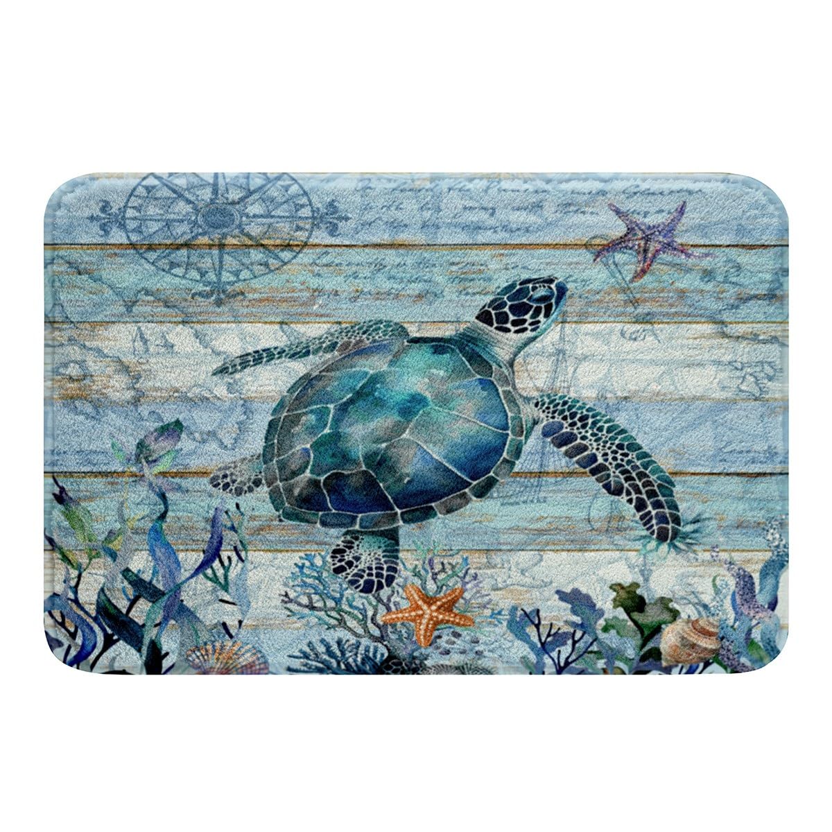 Feelyou Cute Sea Turtle Bathroom Rugs 20"x32" Kids Ocean Creature Themed Bath Rugs for Shower Tub for Boys Girls Marine Animals Bath Mats for Bathroom