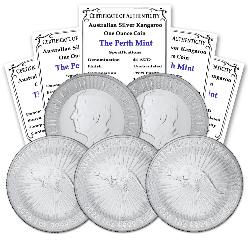 2026 P Lot of (5) 1 oz Australian Silver Kangaroo Coin Brilliant Uncirculated with Certificate of Authenticity $1 Seller BU