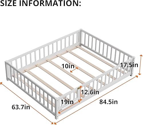 Miniatura 63 de Marco de cama Montessori de madera de tamaño individual con listones de madera, valla y puerta para niños, niñas y niños, espresso (con listones de