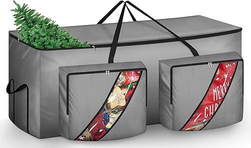 KIMBORA Bolsa de almacenamiento para árbol de Navidad para árbol de Navidad desmontada de 7.5 pies, dos grandes bolsillos transparentes para árbol