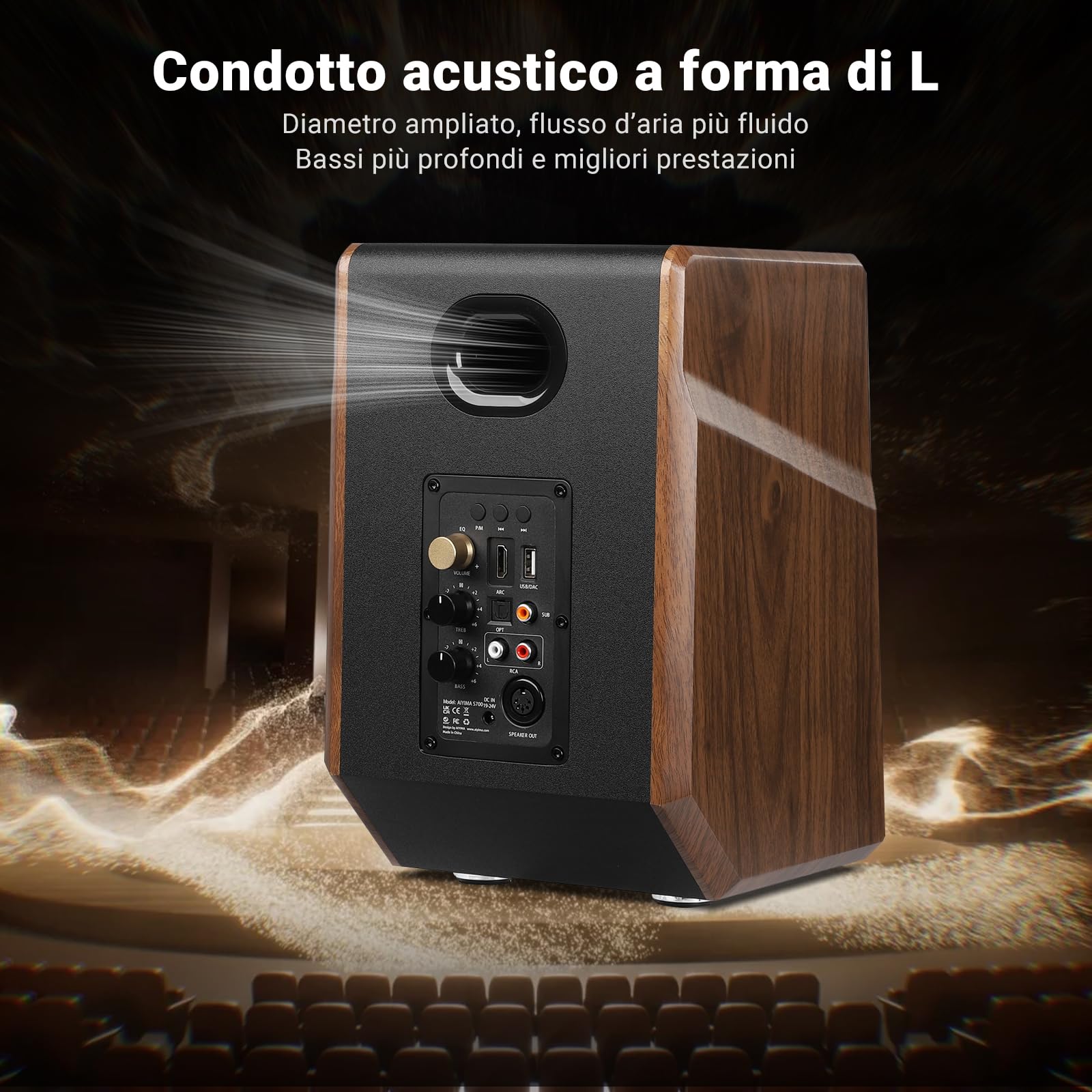 AIYIMA S700 2.0 - Altoparlante da scaffale attivo, 100 W Studio Monitor con woofer da 5,25", Bluetooth 5.0, HDMI ARC, ottico, RCA, ingressi USB, uscita subwoofer, HiFi Bookshelf altoparlante per PC e