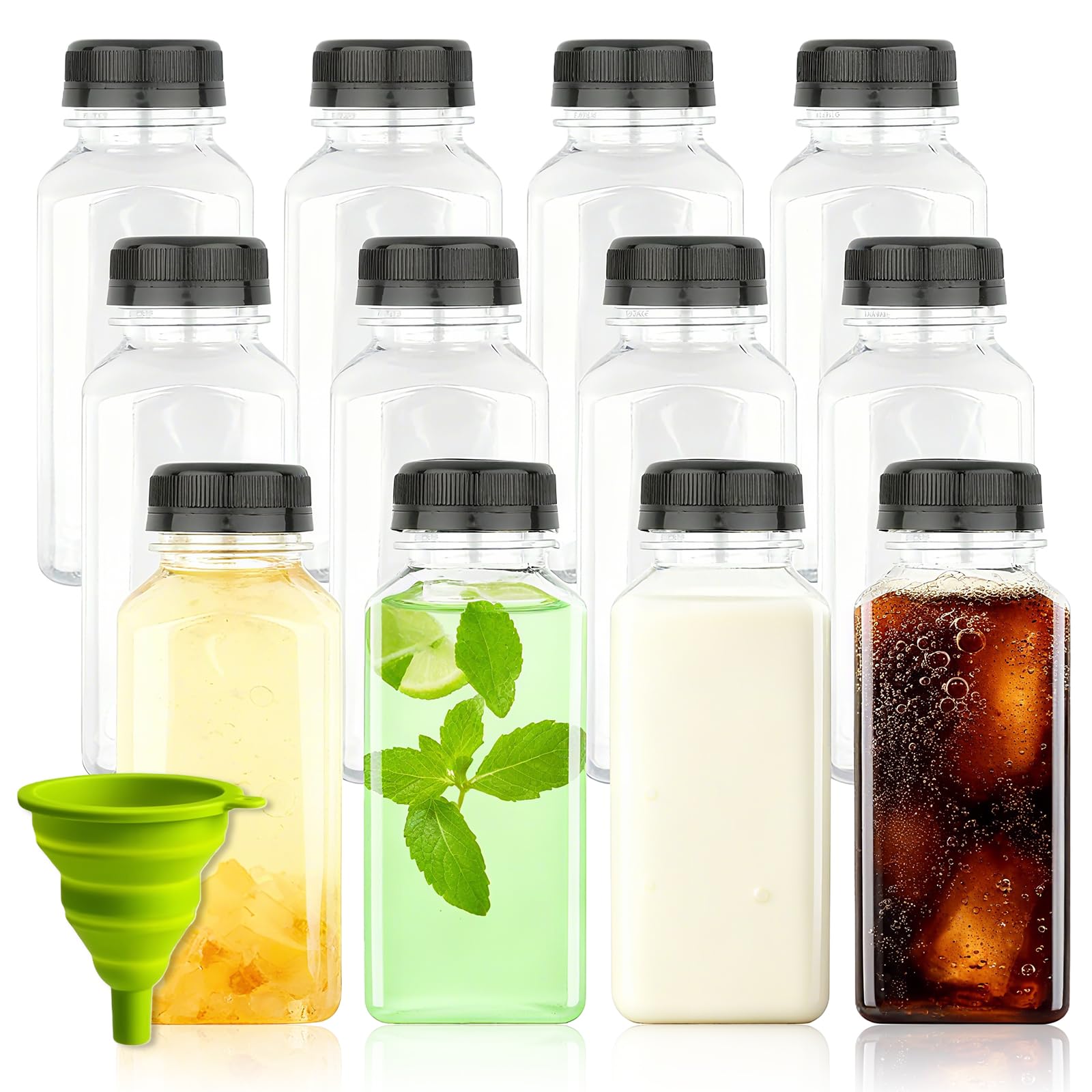 MEETOZ 12 Pack 8oz/250ml Plastic Juice Bottles with Tamper Seal Lids, Reusable Drink Containers for Smoothie, Milk, Juicing, Sauce Jar, and Other Drinkings