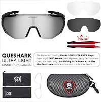 Queshark Kerékpáros Szemüveg TR90 Kerettel, Polarizált Sport Napszemüveg 3 Cserélhető Lencsével Férfi Női Futás Horgászat 6