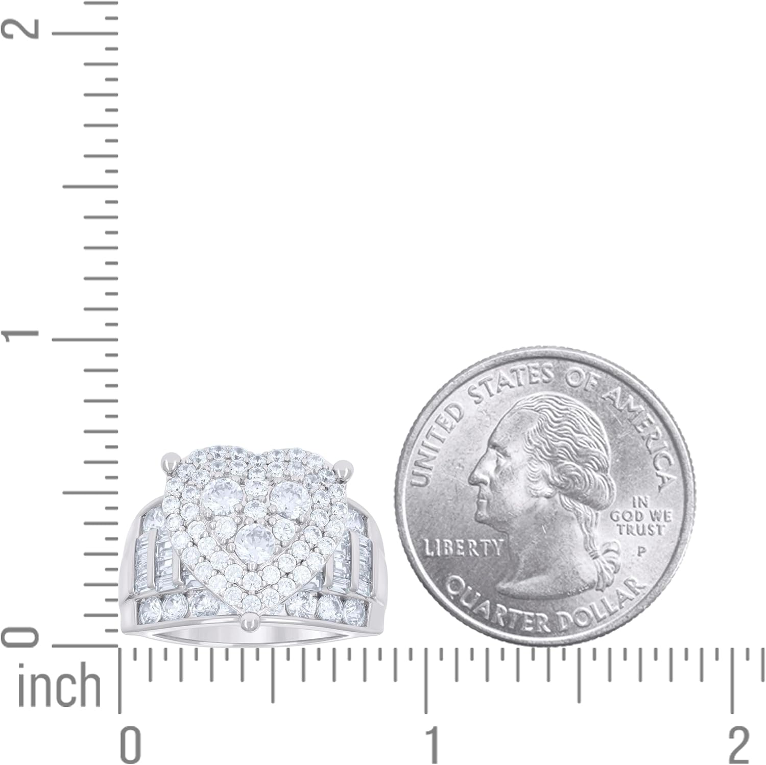 Jewels By Lux Sterling Silver Women's Baguette Round Cubic-Zirconia Heart Bridal Anniversary Wedding Engagement Band Ring - Image 2