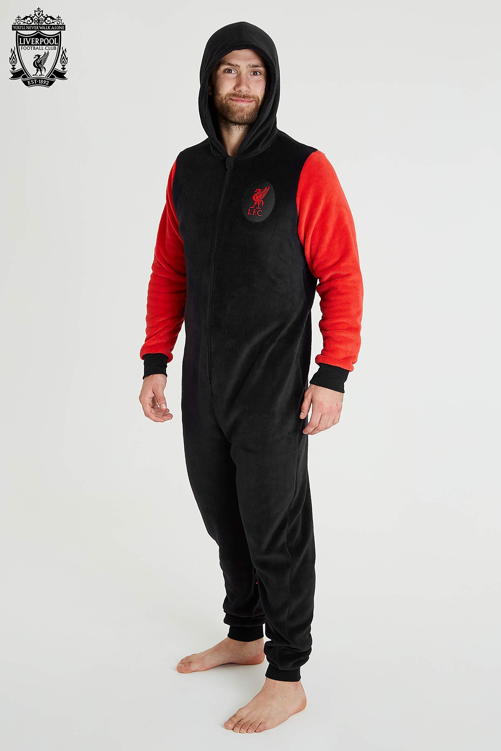 Liverpool F.C. Combinaison Pyjama Homme - Grenouillère Adulte en Polaire Douce avec Capuche Taille S, M, L, XL, 2XL et 3XL - Liverpool Football Club Officiel