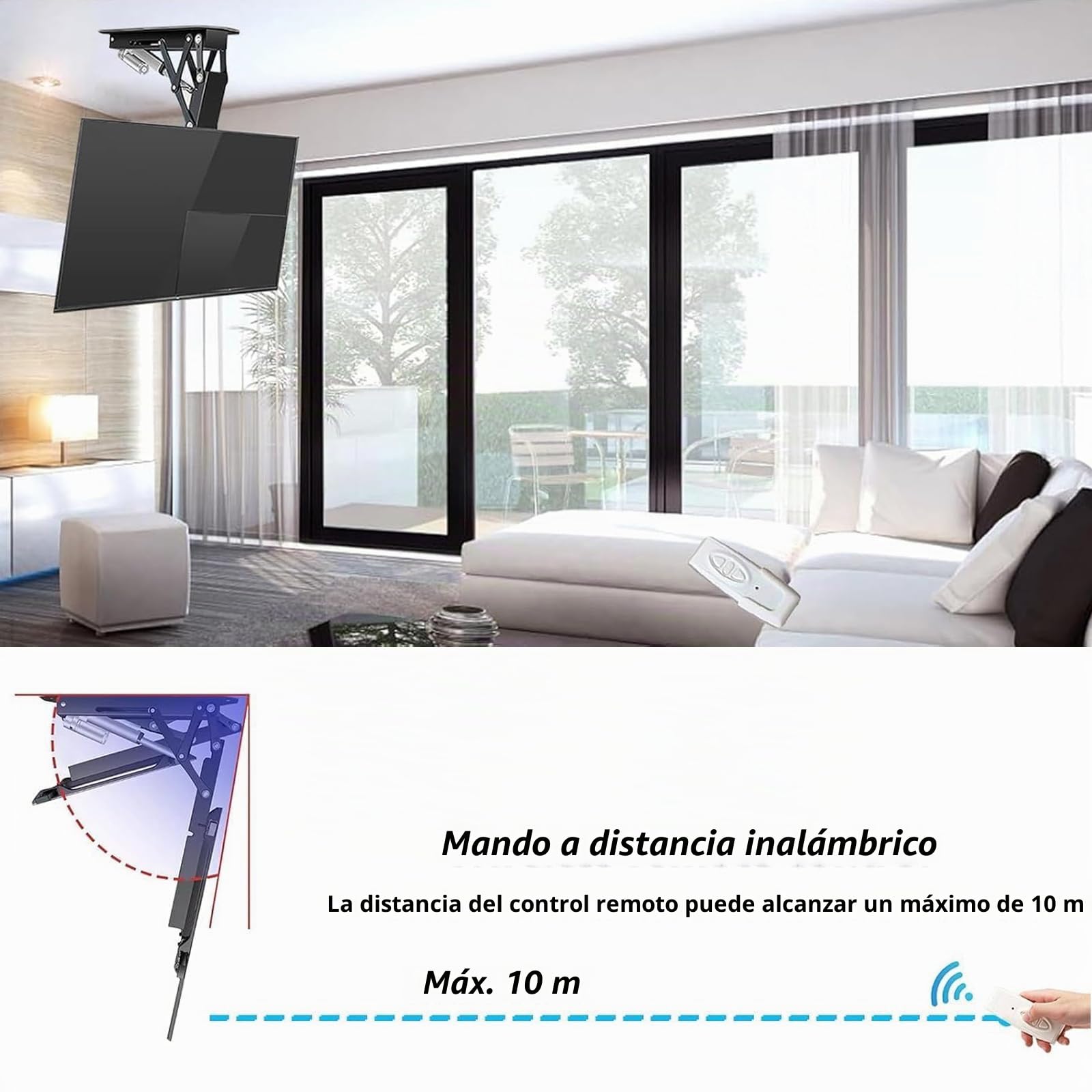Soporte TV Techo motorizado, Ajuste de ángulo de 0 a 85° Soporte motorizado para TV de 32 a 70 Pulgadas, Control Manual y Remoto, Capacidad de Carga de 45 kg, VESA máx 600 x 400 (32-70 Inch White)