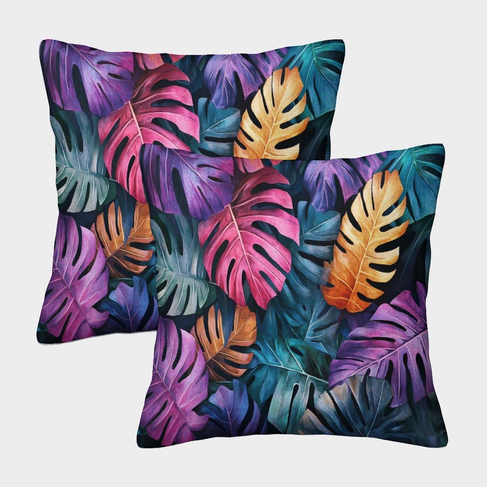 kaiyun 2 Pack Digital Printing 3D Tropical Plants,Colorful Leaves Theme Square Cushion Cover 50x50cm Suitable for Outdoor Home Bed Decoration Pattern