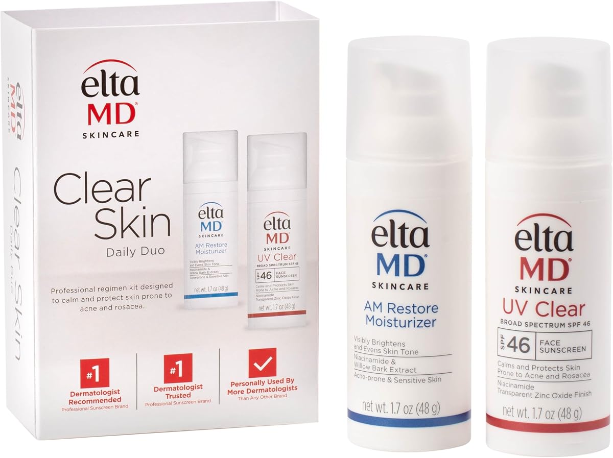 Clear Skin Daily Duo Sensitive Skin Set, SPF 46 | Includes UV Clear Face Sunscreen and AM Moisturizer, Niacinamide, Zinc Oxide, For Acne-Prone Skin and Rosacea, Fragrance-Free
