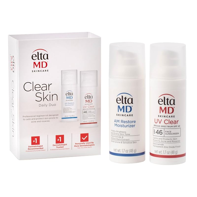 Kit diário para cuidados faciais EltaMD Clear Skin com hidratante AM Restore e produto facial UV Clear FPS 46