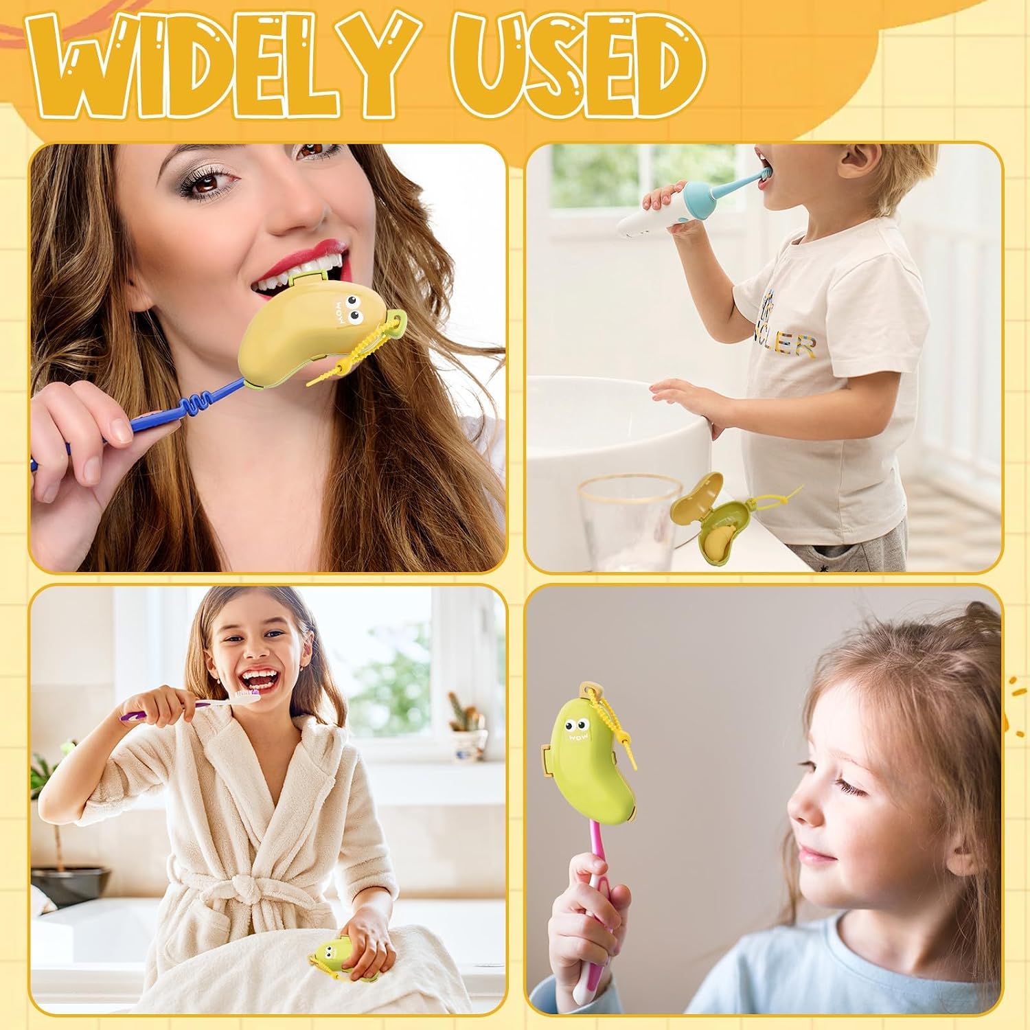 CANIPHA 4Pcs Banana Toothbrush Set Includes Yellow Cyan, Portable Banana Toothbrush Holder with Toothpaste Dispenser, Home Goods Suitable for Home Use or Travel