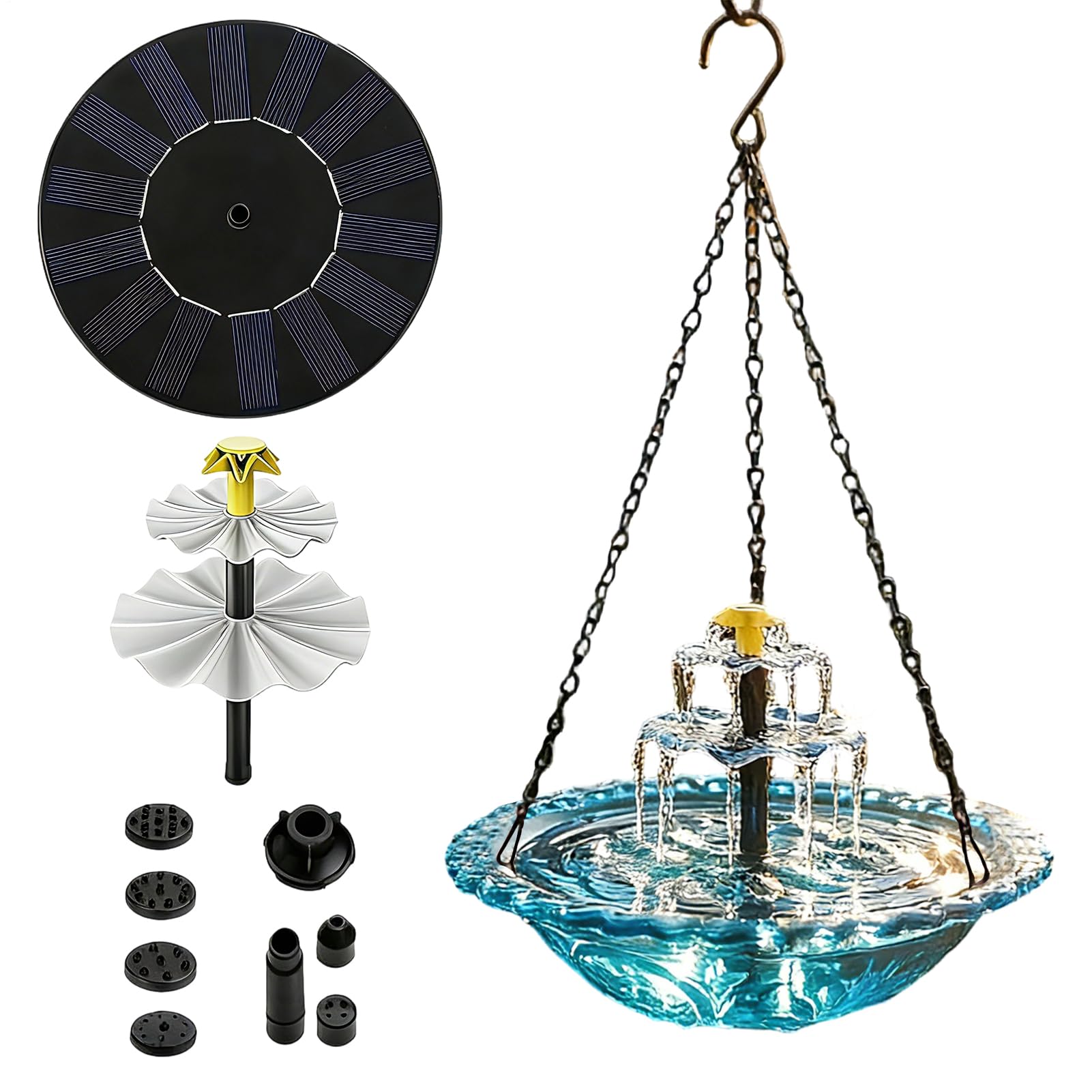 Bagno per Uccelli Solare, con Cascata e Pompa con Spruzzatore, Bagno per Uccelli con Fontana Solare, per Attirare e Fringuelli, Arredo Esterno per Giardino Laghetto