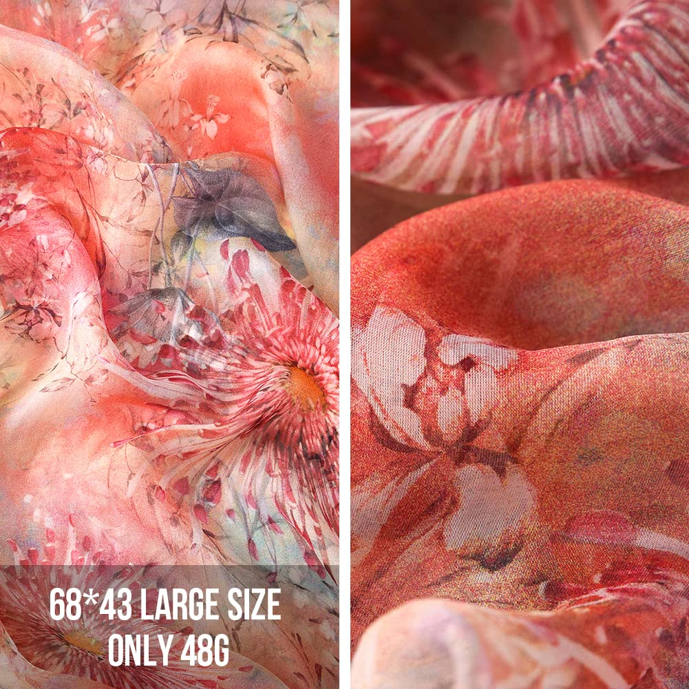 STORY OF SHANGHAI Sciarpa di 100% Seta da Donna Foulard Chiffon con Fantasie Orientale Semi-Trasparente