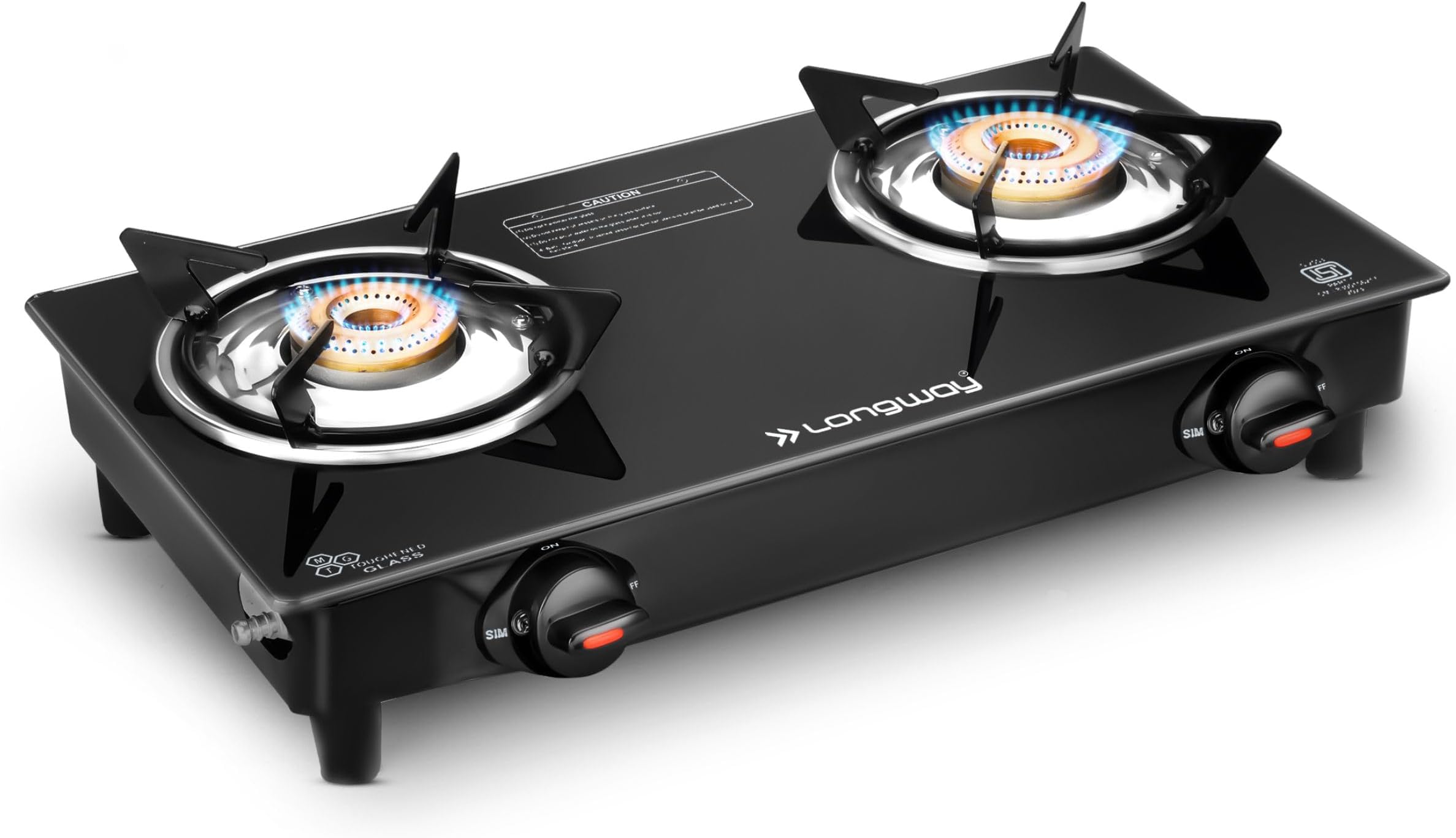 Longway Furn Glass Top, 2 Burner Manual Ignition Glass Gas Stove (Black, ISI Certified, 1 Year Warranty)