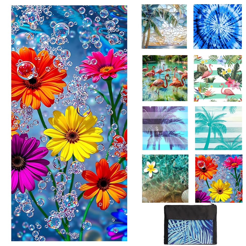 JAODFK Microfibre Beach Towel 71"X32" Quick Dry Lightweight Sand Free Large Thin Towels Travel Essentials For Adults Womens Swim Bath Accessories Mats Holiday Must Haves Flower