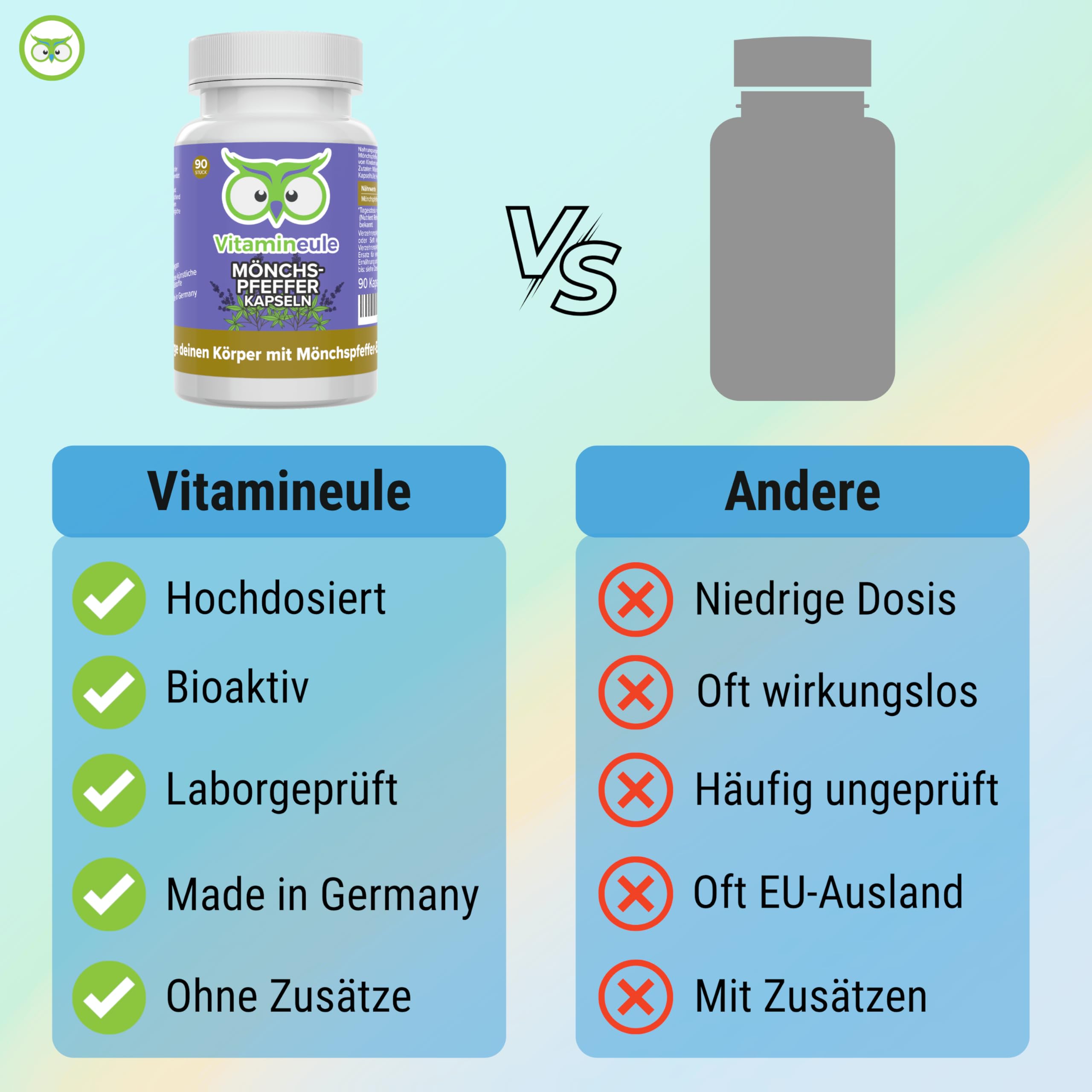 Mönchspfeffer Kapseln - hochdosiert 30 mg - bioaktiv & vegan - Produktion in Deutschland - ohne Zusatzstoffe & laborgeprüft - Agnus castus - kleine Kapseln statt Tropfen & Tabletten - Vitamineule®