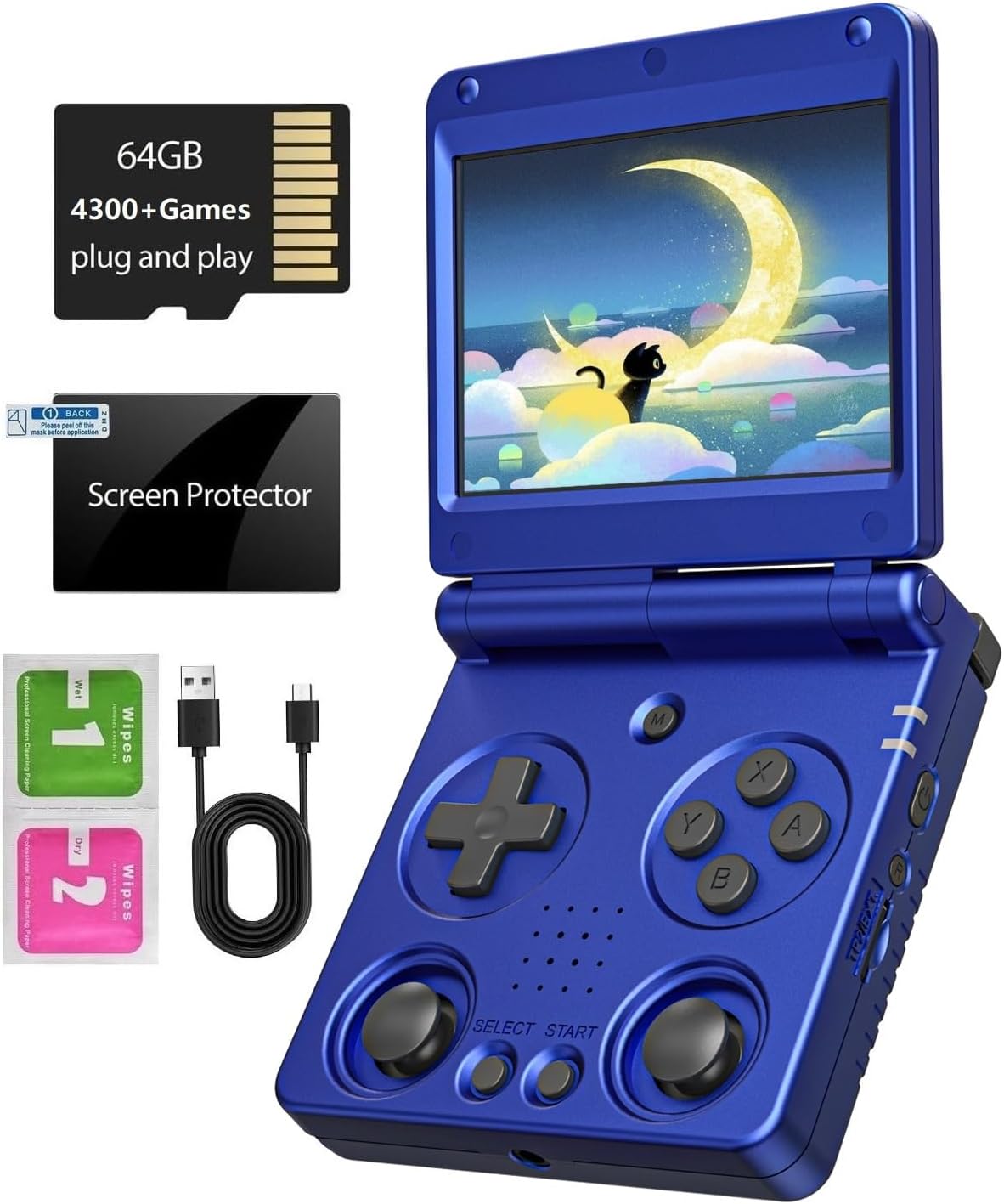 Anbernic RG34XXSP Foldable Retro Handheld Game with 3.4 Inch IPS Screen Linux System Built-in 64G TF Card 5000+ Games Handheld Emulator Support 5G WiFi Bluetooth TV Output(Blue)