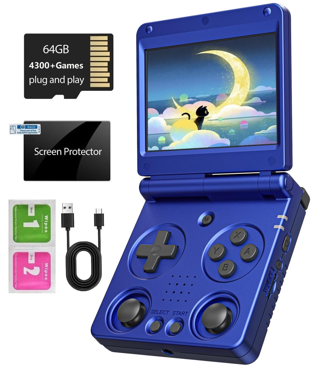 Anbernic RG34XXSP Foldable Retro Handheld Game with 3.4 Inch IPS Screen Linux System Built-in 64G TF Card 5000+ Games Handheld Emulator Support 5G WiFi Bluetooth TV Output(Metallic Blue)