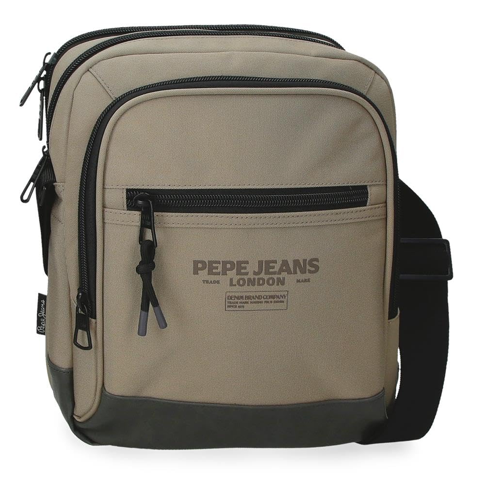 Pepe Jeans Waltford Two Compartments Beige Tablet Shoulder Bag 22x27x10 cm Polyester with Synthetic Leather Details by Joumma Bags