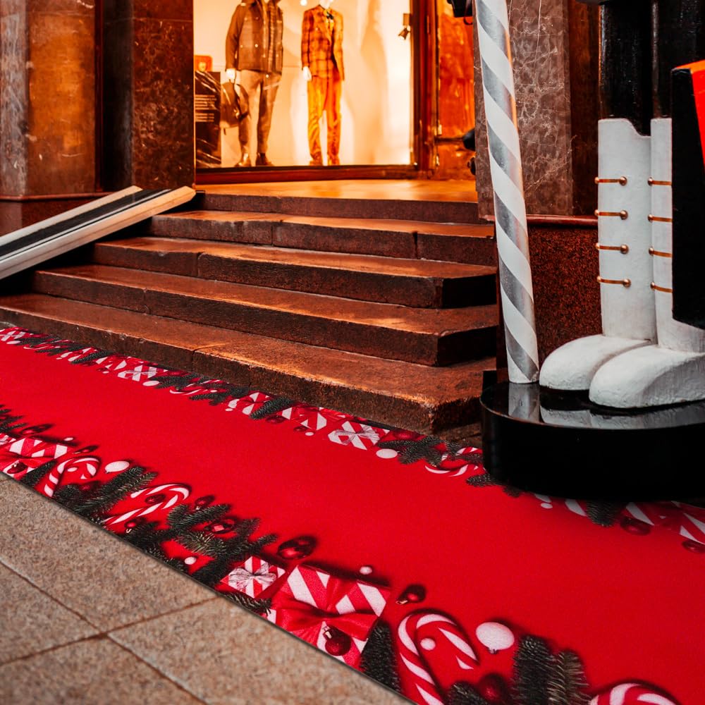 OLIVO.shop Tappeto natalizio passatoia interno ed esterno, Passatoia rossa natalizia a metraggio su misura larga 1 metro per eventi ed allestimenti natale JINGLE ROLL (GIFTS, 3 metri)
