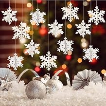 Winter Christmas Hanging Snowflake Decorations 12 Pcs Snowflakes Garland Hanging Snowflake for Christmas Winter Wonderland Holiday New Year Party Home Decorations White