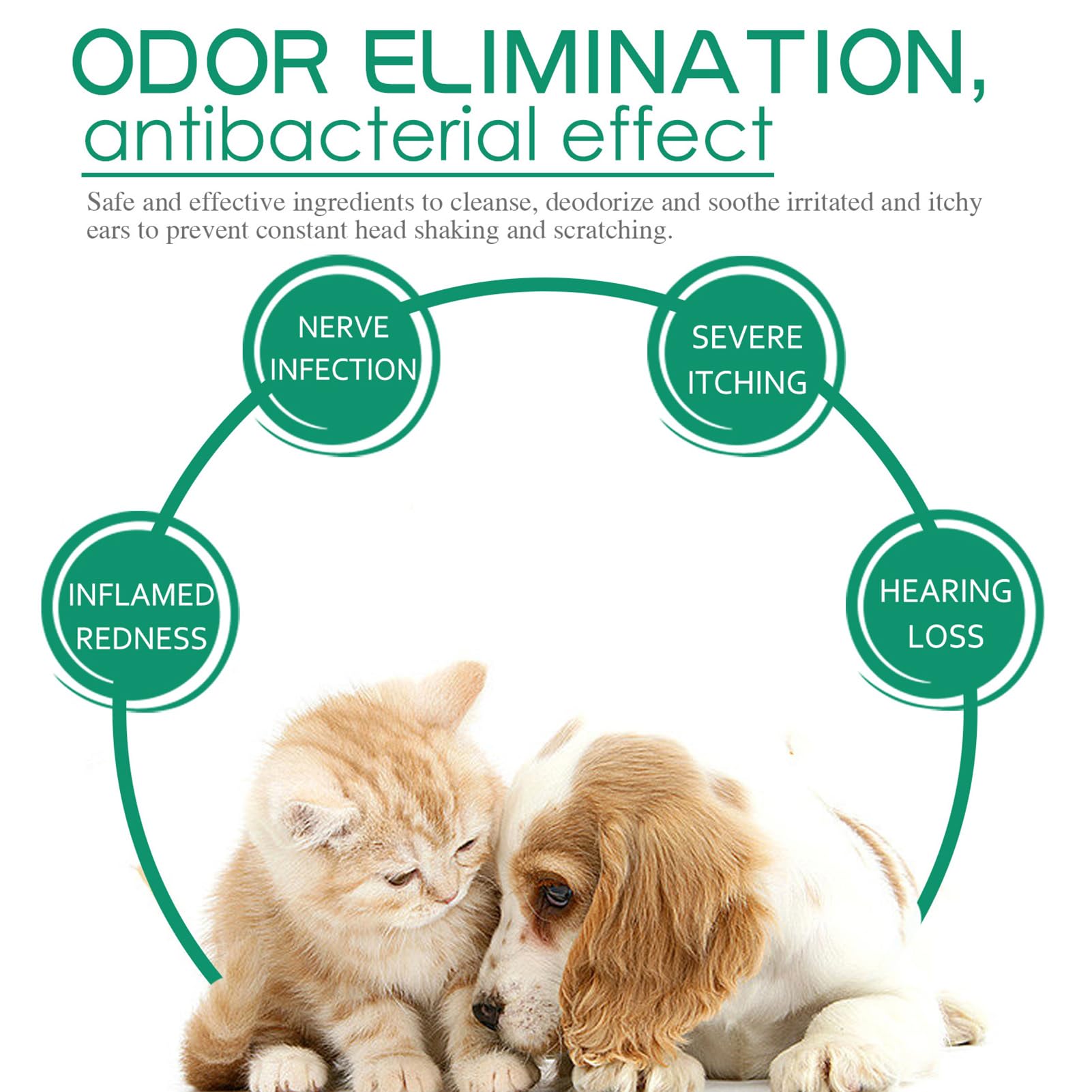 Nettoyant d'oreille avancé pour chiens et chats, nettoie le conduit auditif, désodorisant et anti-démangeaisons, solution naturelle de nettoyage des oreilles de chien pour chiens, chats,