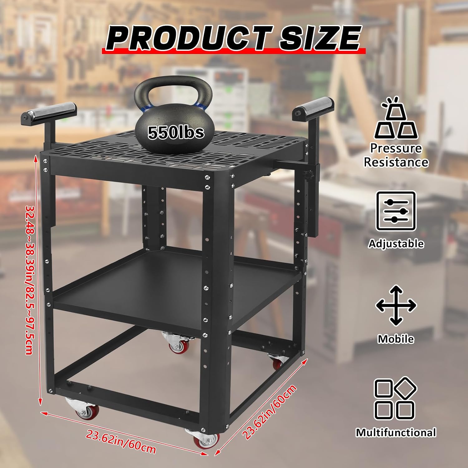 Planer Stand with Wheels,550 lbs Load Capacity Steel Power Tool Stand,Height Adjustable Miter Saw Stand,Planer Table Stand with Extension Rollers, for Most Planers, Saws, Bench-top Machines, Power Tools