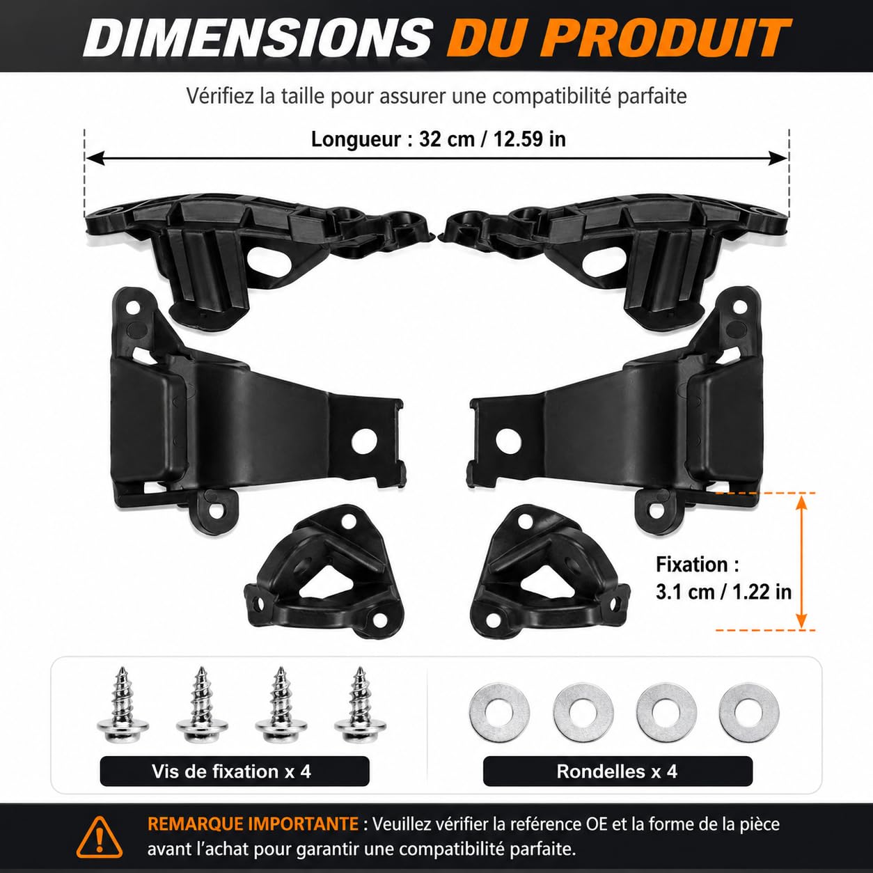 Kit de Réparation Support de Phare Avant Gauche et Droit 6212.E3 6212.E4 Compatible avec Peugeot 308 2008-2013 408 2010-2014, Supports Fixation Optique de Phare avec Vis et Rondelles