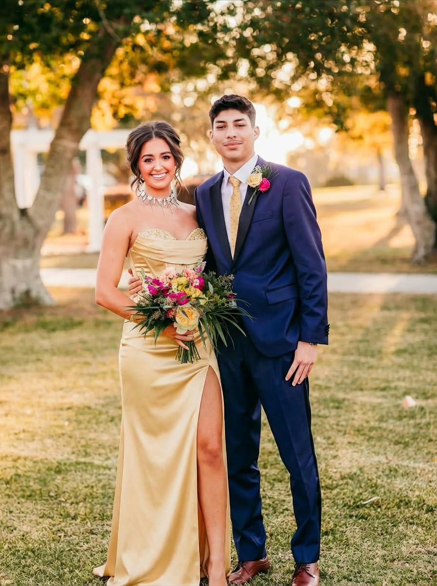 Glitter Strapless Prom Dresses for Teens 2026 Long Satin Bridesmaid Dress Mermaid Pageant Party Gowns with Slit KO062