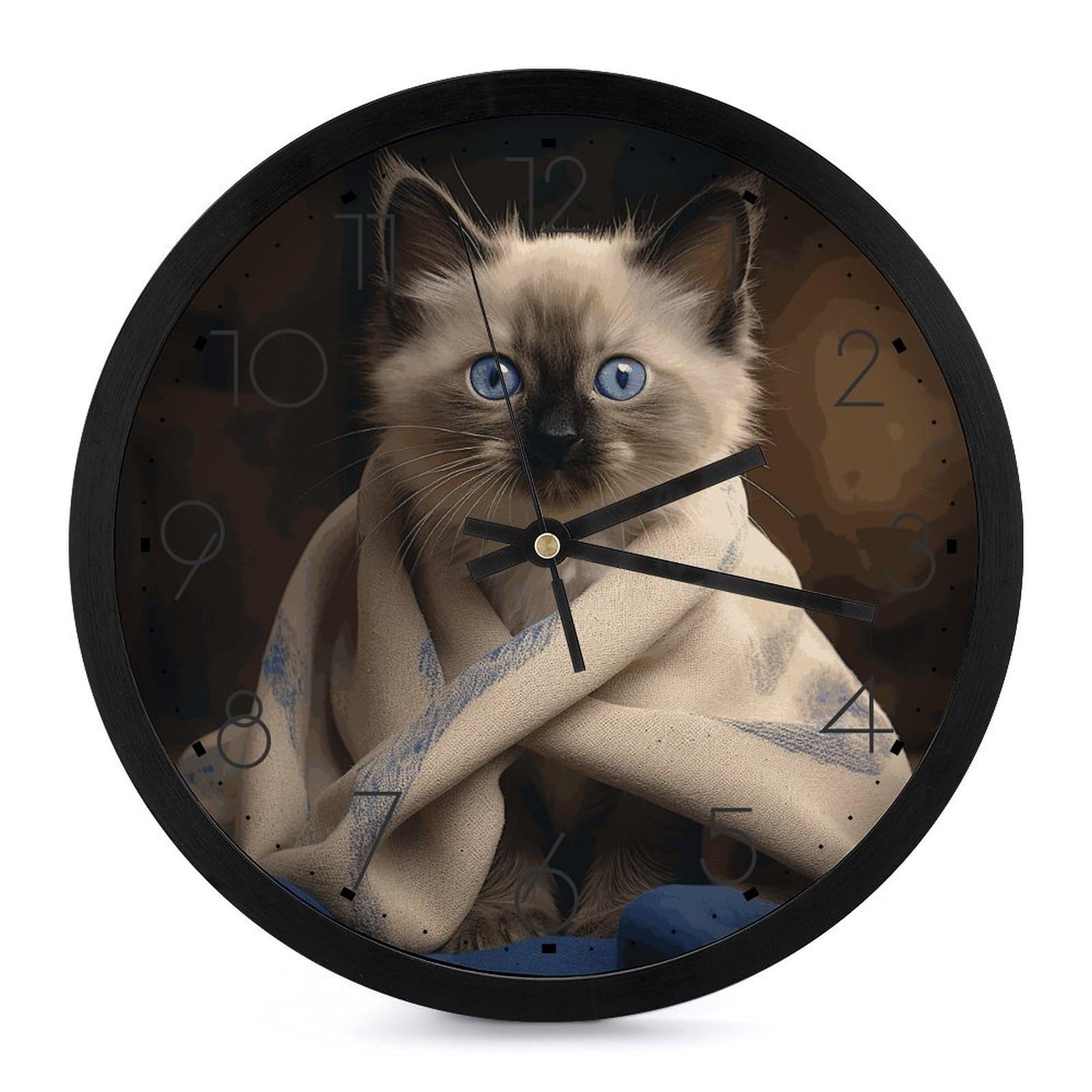 Horloge murale sans tic-tac pour salle de classe ronde lisible chat