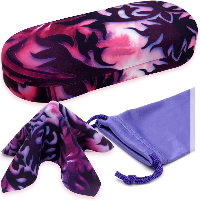 Hard Shell Glasses case, Medium Eyeglasses Holder, Easy Open Lip for Men Women, Portable Sleeve Pouch & Cloth
