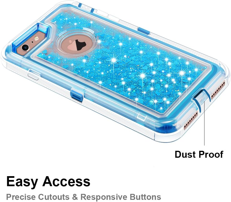 Anuck Case for iPhone 6S Plus Case, for iPhone 6 Plus Case (5.5 inch), 3 in 1 Hybrid Heavy Duty Defender Case Sparkly Floating Liquid Glitter Protective Hard Shell Shockproof TPU Cover - Blue