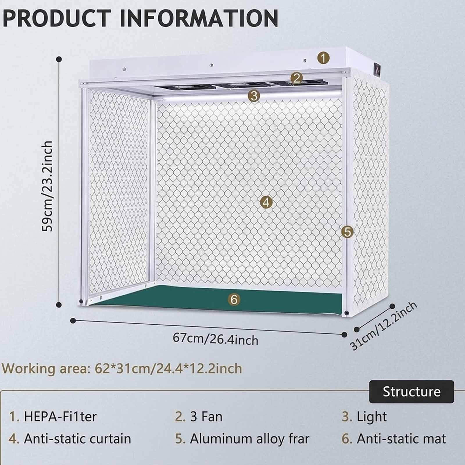 Campana De Flujo Laminar Con Triple Ventilador, Campana De Flujo Laminar Vertical Con Filtro, Mesa De Trabajo Limpia Con Flujo De Aire Libre De Polvo, Área De Trabajo De 26x12x20 Pulgadas, Para