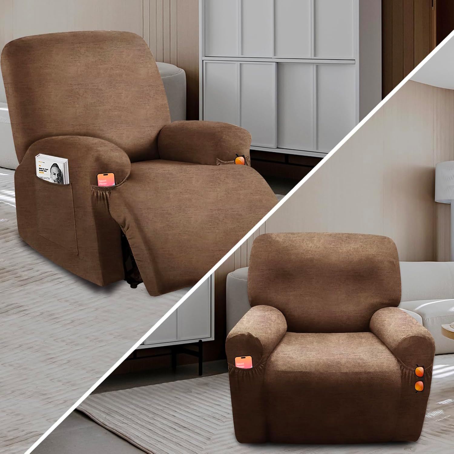 WINCREW Like Leather Recliner Chair Covers, 4 Pieces Lazy
