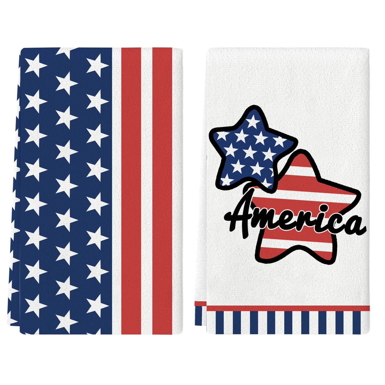 4th of July Kitchen Towels Set of 2 American Flag Stars Patriotic Dish Towel Tea Towels for Kitchen 16x28 Inch Absorbent Drying Cloth Cooking Baking