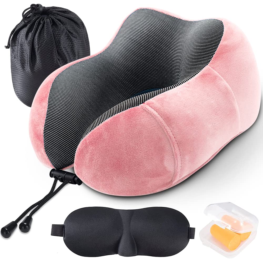 Tyuodna Nackenkissen Reise, Reiner Memory-Schaum U-förmiges Reisekissen,Flugzeug Kissen, Superleichte Tragbare Travel Pillow, Super Weich Nackenstützkissen für Flugzeug,Auto,Büro,Camping (Rosa)