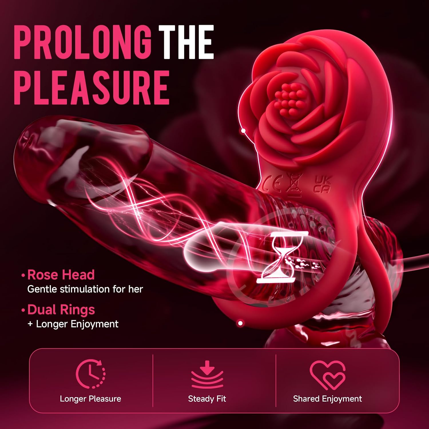 Rose Toy Vibrating Cock Ring - MOOLIGIRL Couples Sex Toys for Men Women Dual Penis Ring Vibrator with 9 Modes Rose-Shaped Clitoral Stimulator Male Sex Toy Adult Toys