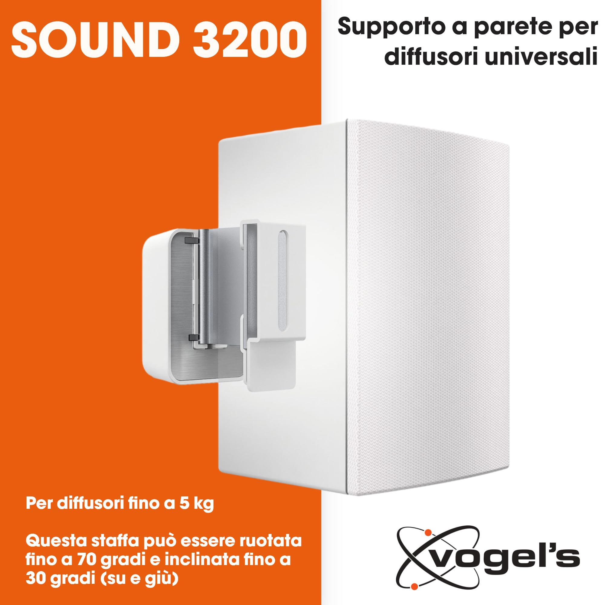 Vogel's SOUND 3200 Bianco, Supporto per casse acustiche, Max 5 Kg, Inclinabile 30º e Girevole 70º, Adatto anche per Denon Home 150 (1x)