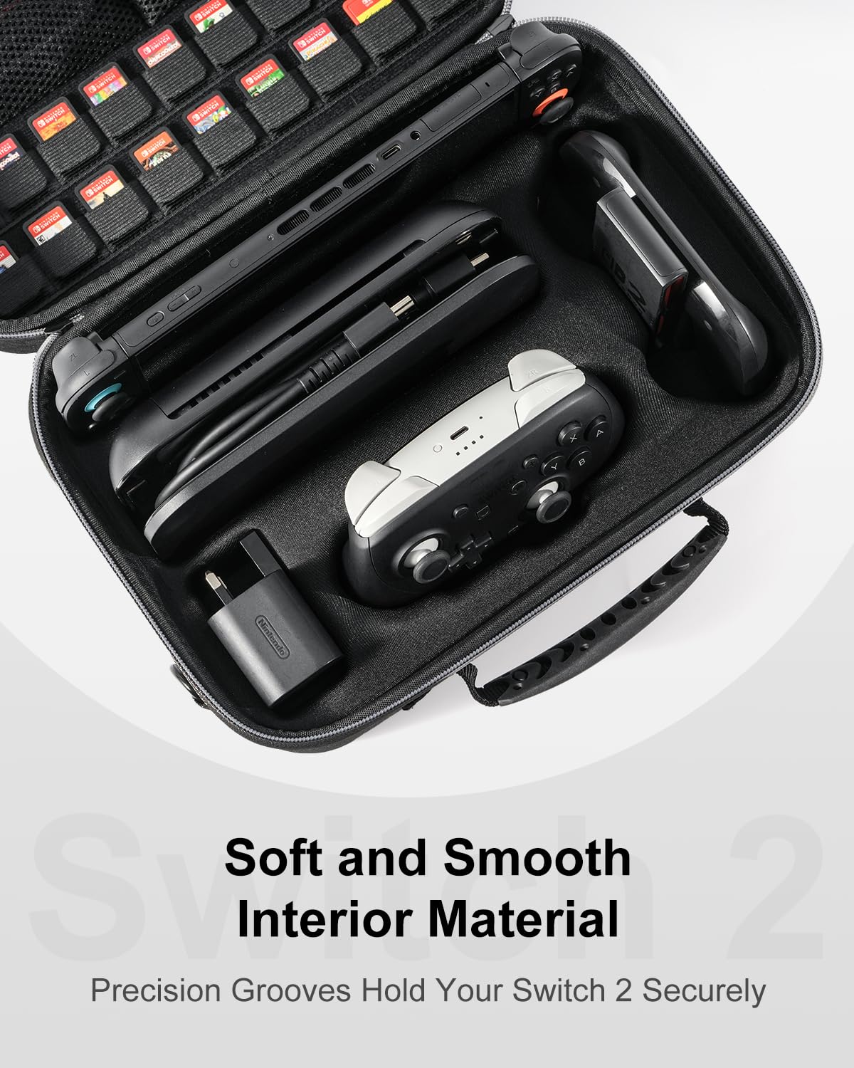 [Upgraded Compact]Carrying Case for Nintendo Switch 2 All in One Case with Dock, Hard Shell Portable Travel Carry Bag for Switch 2, Pro Controller, 18 Game Cards and Other Accessories (Black) - Image 4