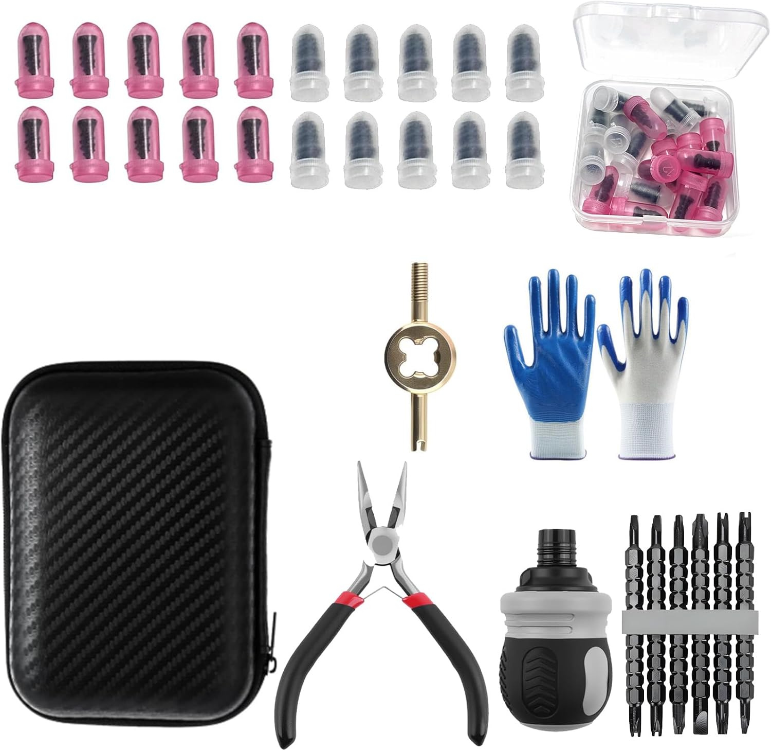 Tire Repair Rubber Nail Kit, Quick Flat Tire Screw Plugs Repair Kit, Patch Plug Pliers & Organizer Case, Fast Self-Service Tire Plug Puncture Repair for Car, Truck, Suv and Motorcycles