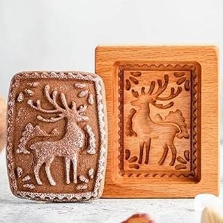 Wooden Cookie Molds, Christmas Reindeer Carved Cookie Cutter for Baking, Reindeer Shape Biscuit Embossing Press Stamps for Easter Thanksgiving Xmas Kitchen DIY and Family Gatherings