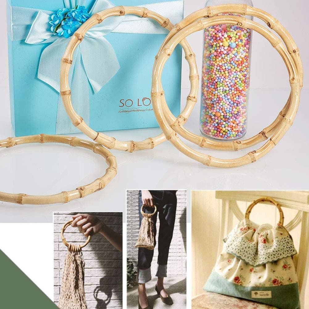 POFET 2 asas redondas de bambú de 6 pulgadas de diámetro para bolsos hechos a mano, accesorios para bolsos de bricolaje (6 pulgadas)