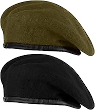 Zhehao 2 Pcs Military Beret for Army Style Men Berets Hat Adjustable Wool Vintage Hats with Leather Trim for Men Women