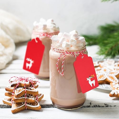Miniatura 6 de FirstKitchen Etiquetas de regalo de Navidad, 100 etiquetas de regalo rojas con cuerdas, 10.58 ozm de papel kraft grueso, etiquetas de Navidad con