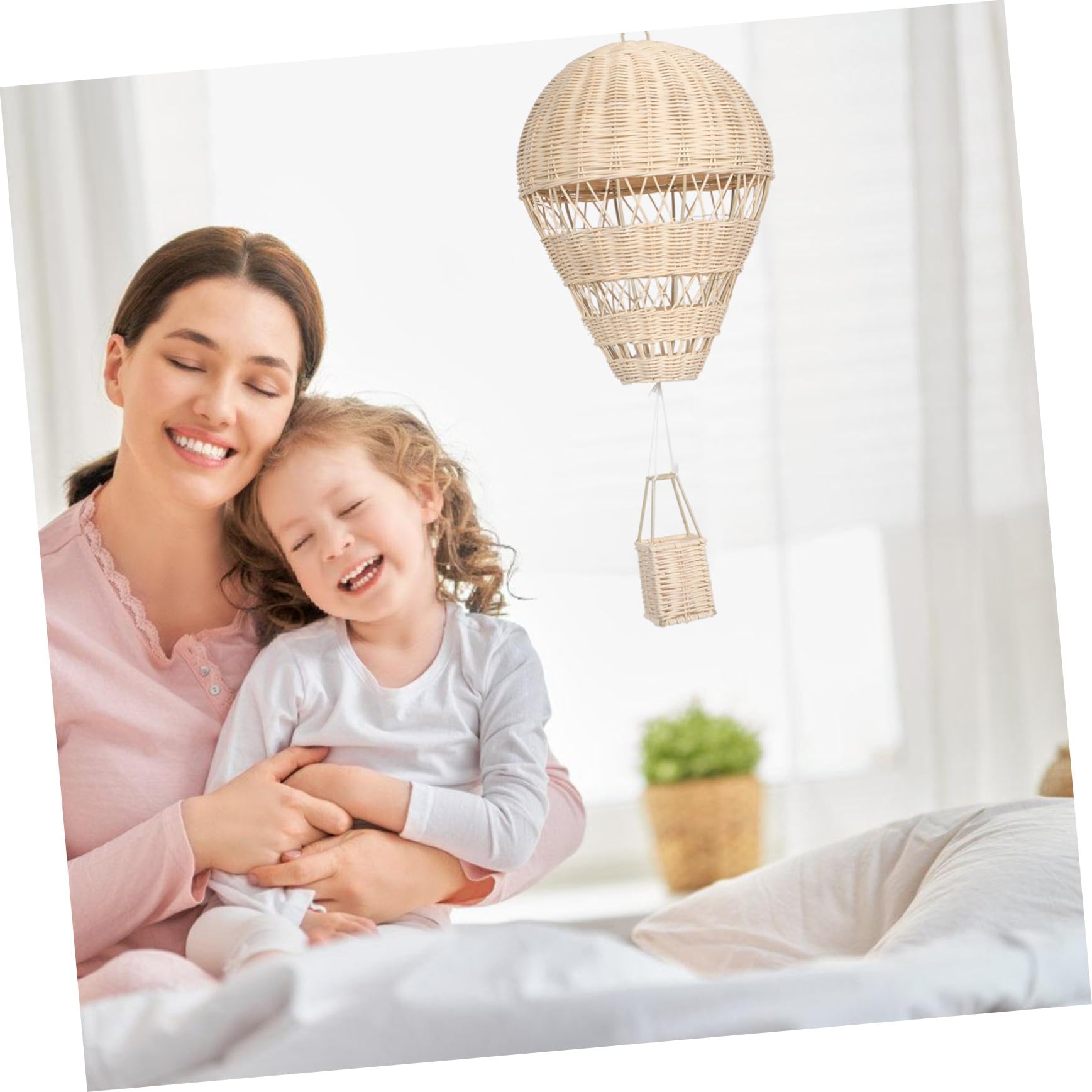 SOLUSTRE Handgeflochtener Rattan Heißluftballon Hängelampe mit Lichterkette für Kinderzimmer Dekoration Fotorequisite Wohnaccessoire