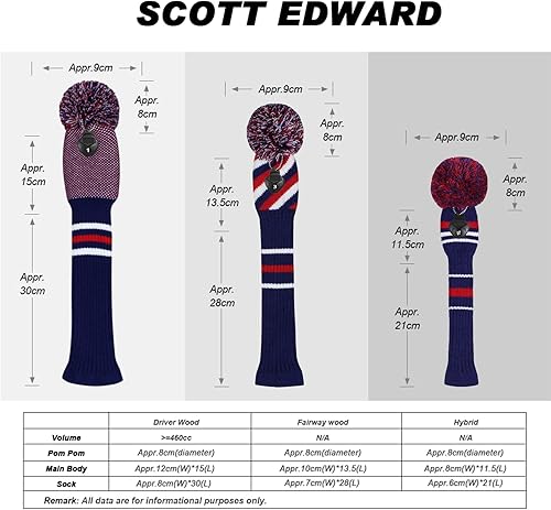 Miniatura 3 de Scott Edward Juego de 4 fundas tejidas para cabezas de golf, hechas a mano, bien para conductores y calles con cuello largo, pompones, juego de